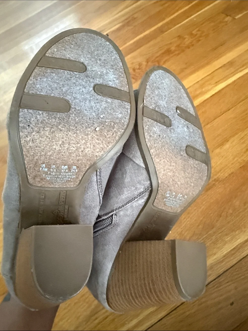 Fergalicious Taupe Suede Peep-Toe Ankle Booties